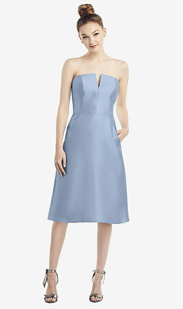Front View - Cloudy Strapless Notch Satin Cocktail Dress with Pockets