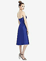 Rear View Thumbnail - Cobalt Blue Strapless Notch Satin Cocktail Dress with Pockets