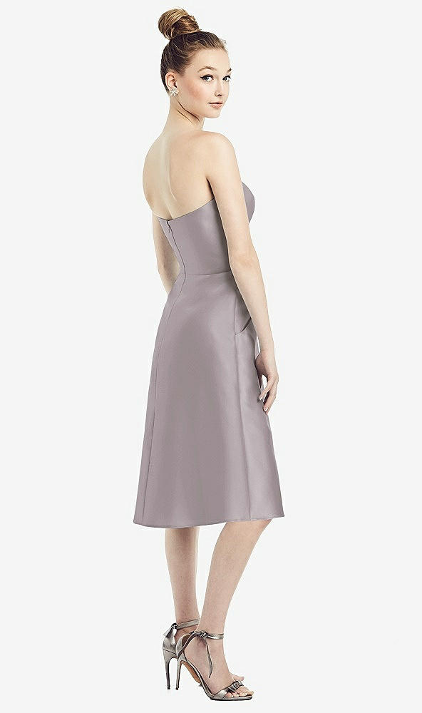 Back View - Cashmere Gray Strapless Notch Satin Cocktail Dress with Pockets