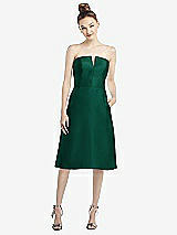 Front View Thumbnail - Hunter Green Strapless Notch Satin Cocktail Dress with Pockets