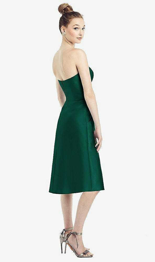 Back View - Hunter Green Strapless Notch Satin Cocktail Dress with Pockets