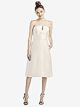 Front View Thumbnail - Ivory Strapless Notch Satin Cocktail Dress with Pockets