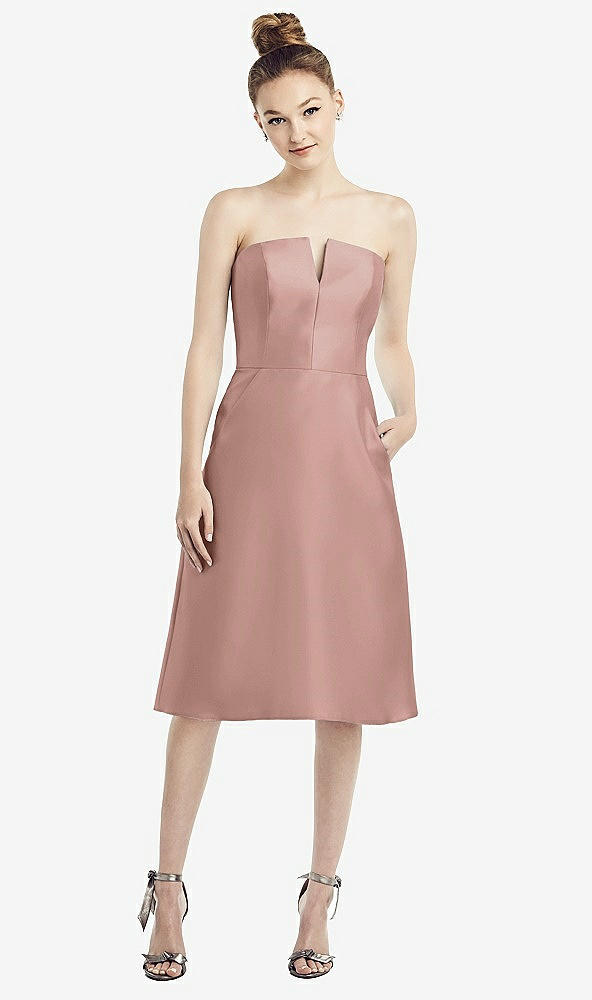 Front View - Neu Nude Strapless Notch Satin Cocktail Dress with Pockets