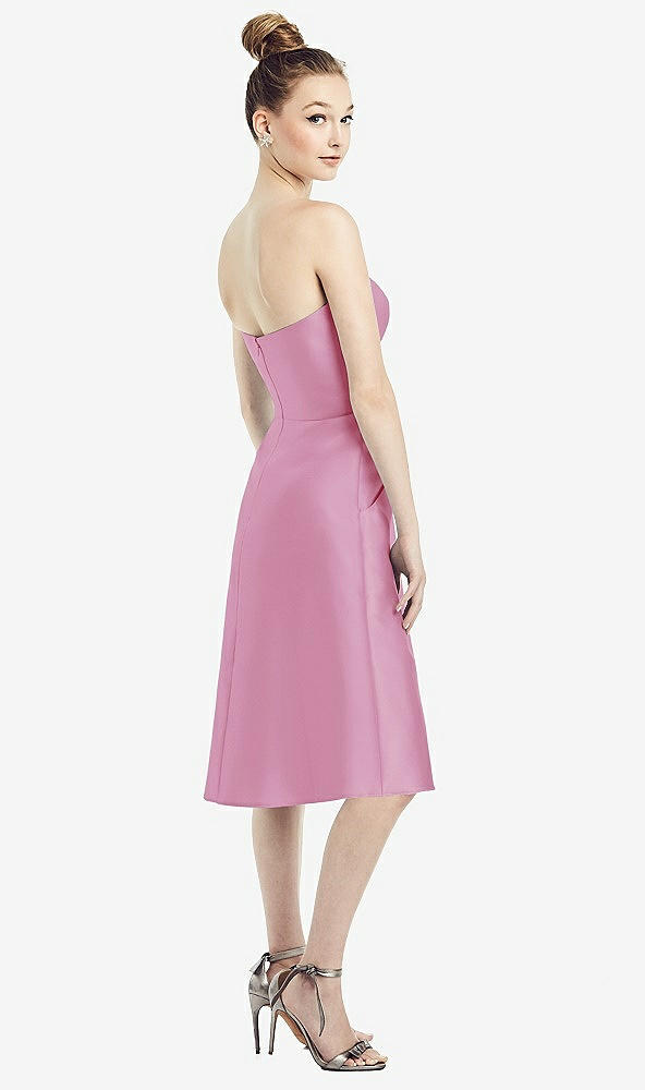 Back View - Powder Pink Strapless Notch Satin Cocktail Dress with Pockets