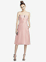 Front View Thumbnail - Rose Strapless Notch Satin Cocktail Dress with Pockets