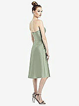 Rear View Thumbnail - Sage Strapless Notch Satin Cocktail Dress with Pockets