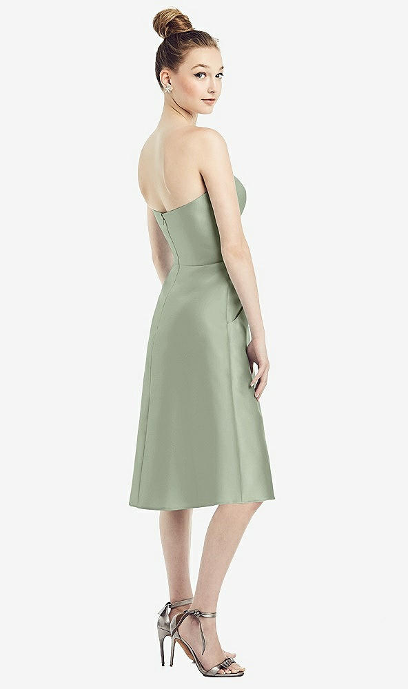 Back View - Sage Strapless Notch Satin Cocktail Dress with Pockets