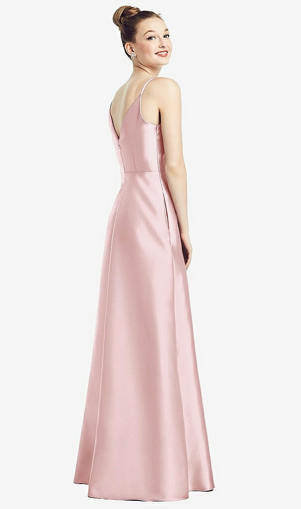 Back View - Ballet Pink Draped Wrap Satin Maxi Dress with Pockets