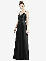 Front View Thumbnail - Black Draped Wrap Satin Maxi Dress with Pockets