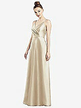 Front View Thumbnail - Champagne Draped Wrap Satin Maxi Dress with Pockets