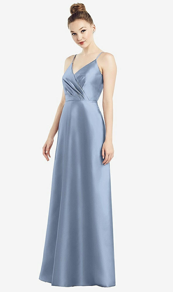 Front View - Cloudy Draped Wrap Satin Maxi Dress with Pockets