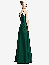 Rear View Thumbnail - Hunter Green Draped Wrap Satin Maxi Dress with Pockets