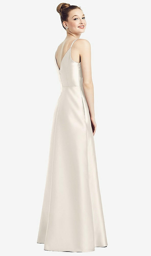 Back View - Ivory Draped Wrap Satin Maxi Dress with Pockets