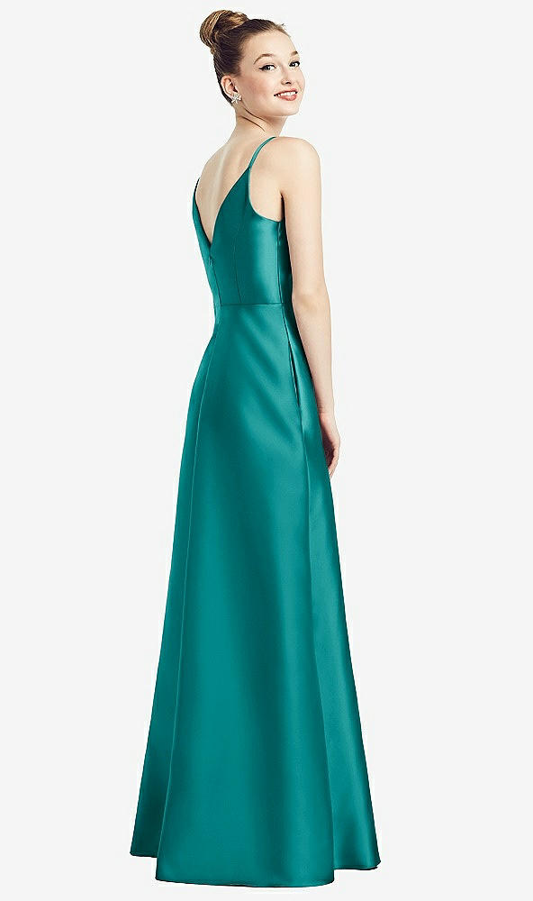 Back View - Jade Draped Wrap Satin Maxi Dress with Pockets