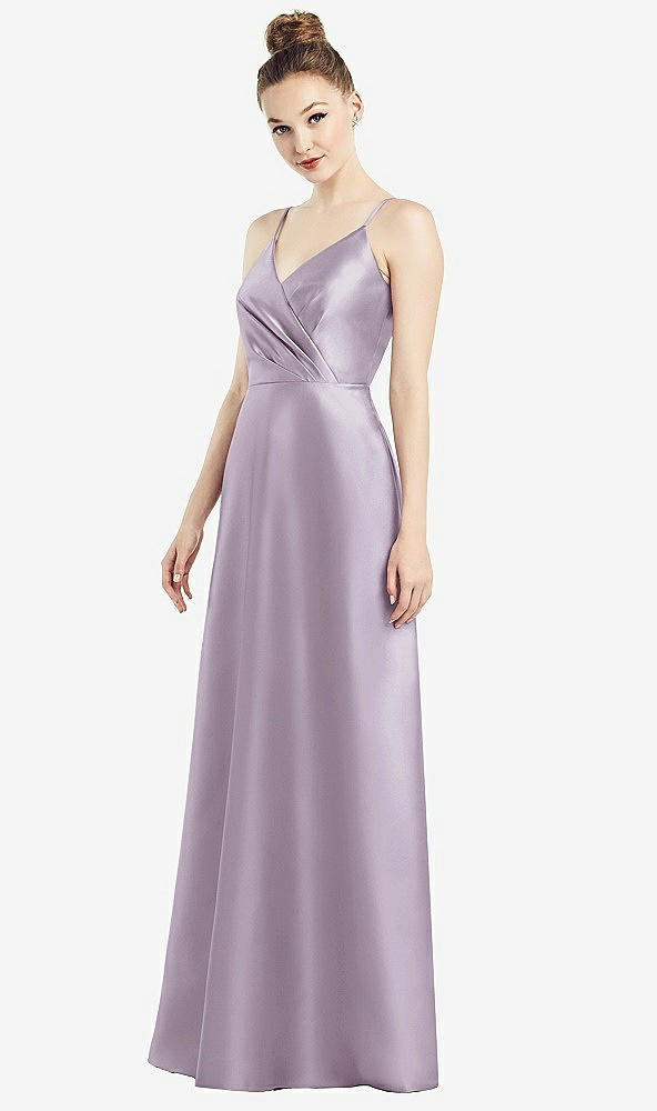 Front View - Lilac Haze Draped Wrap Satin Maxi Dress with Pockets