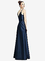 Rear View Thumbnail - Midnight Navy Draped Wrap Satin Maxi Dress with Pockets