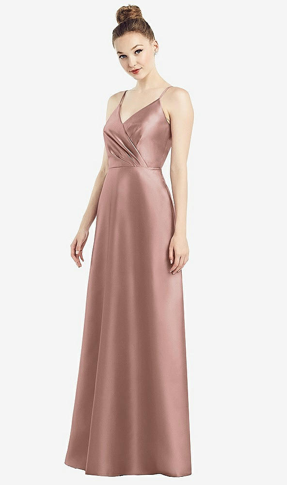 Front View - Neu Nude Draped Wrap Satin Maxi Dress with Pockets