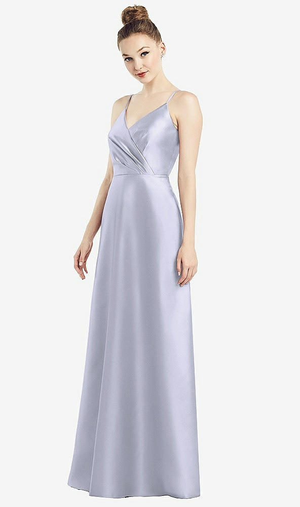 Front View - Silver Dove Draped Wrap Satin Maxi Dress with Pockets