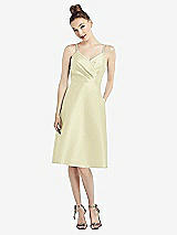 Front View Thumbnail - Butter Yellow Draped Faux Wrap Cocktail Dress with Pockets