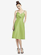 Front View Thumbnail - Mojito Draped Faux Wrap Cocktail Dress with Pockets