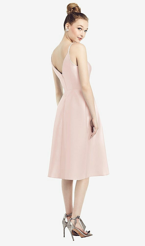 Back View - Blush Draped Faux Wrap Cocktail Dress with Pockets
