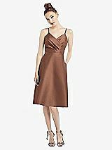 Front View Thumbnail - Cognac Draped Faux Wrap Cocktail Dress with Pockets