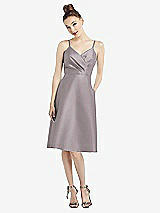 Front View Thumbnail - Cashmere Gray Draped Faux Wrap Cocktail Dress with Pockets