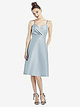 Front View Thumbnail - Mist Draped Faux Wrap Cocktail Dress with Pockets