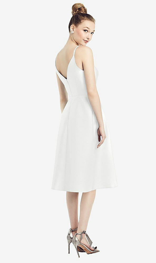 Back View - White Draped Faux Wrap Cocktail Dress with Pockets