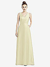 Front View Thumbnail - Butter Yellow Sleeveless V-Neck Satin Dress with Pockets
