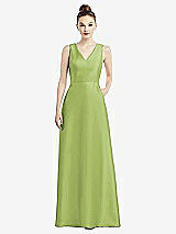 Front View Thumbnail - Mojito Sleeveless V-Neck Satin Dress with Pockets
