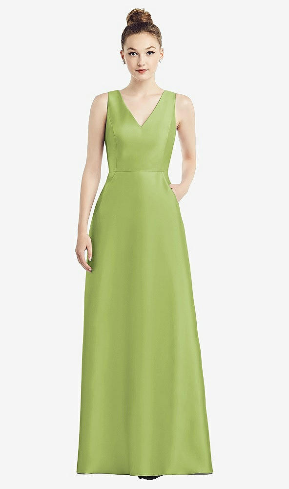 Front View - Mojito Sleeveless V-Neck Satin Dress with Pockets