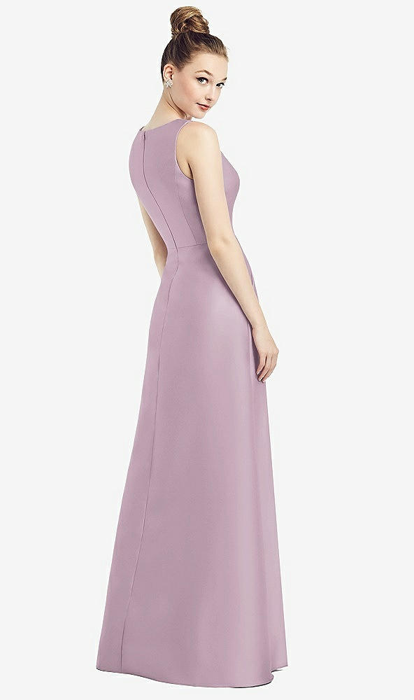 Back View - Suede Rose Sleeveless V-Neck Satin Dress with Pockets