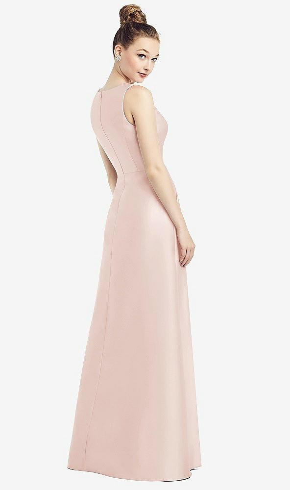 Back View - Blush Sleeveless V-Neck Satin Dress with Pockets