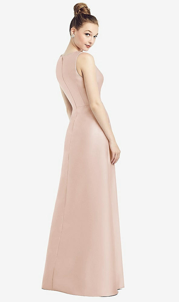 Back View - Cameo Sleeveless V-Neck Satin Dress with Pockets
