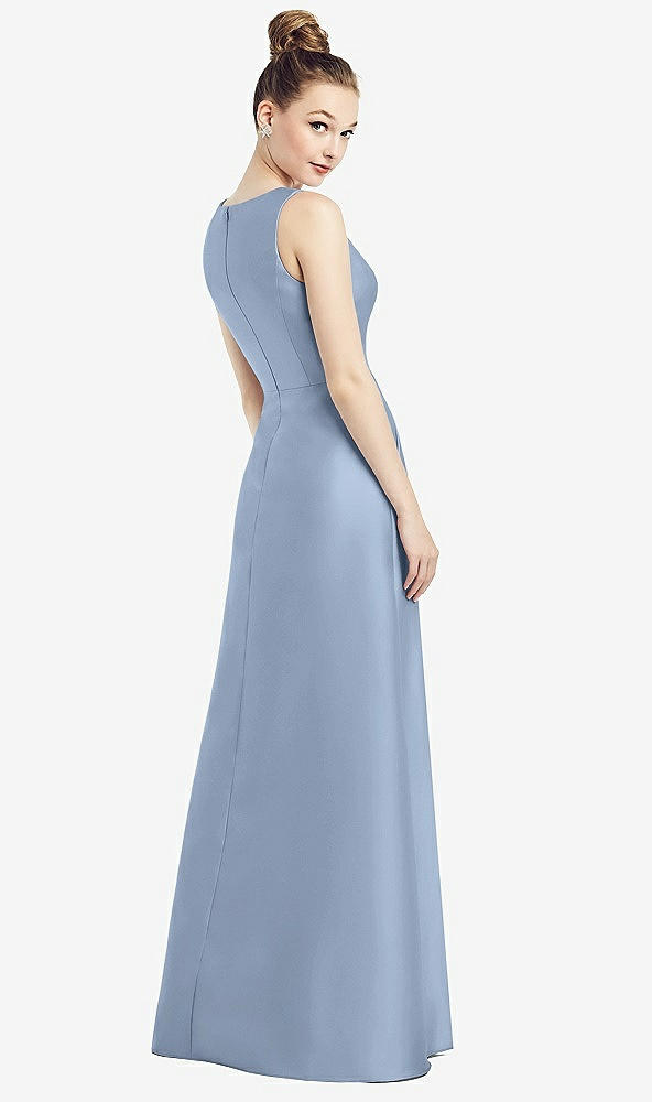 Back View - Cloudy Sleeveless V-Neck Satin Dress with Pockets