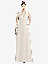 Front View Thumbnail - Ivory Sleeveless V-Neck Satin Dress with Pockets