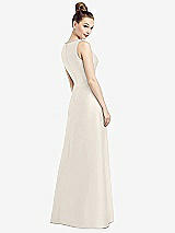 Rear View Thumbnail - Ivory Sleeveless V-Neck Satin Dress with Pockets