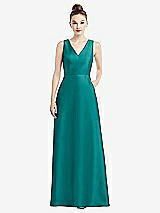 Front View Thumbnail - Jade Sleeveless V-Neck Satin Dress with Pockets