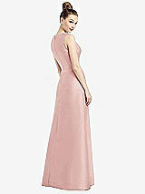 Rear View Thumbnail - Rose Sleeveless V-Neck Satin Dress with Pockets