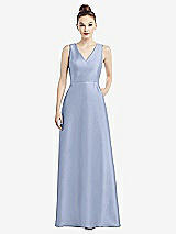 Front View Thumbnail - Sky Blue Sleeveless V-Neck Satin Dress with Pockets