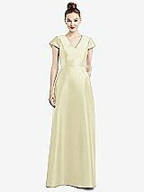 Front View Thumbnail - Butter Yellow Cap Sleeve V-Neck Satin Gown with Pockets