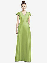 Front View Thumbnail - Mojito Cap Sleeve V-Neck Satin Gown with Pockets
