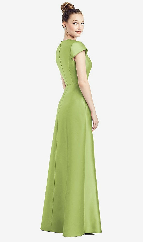 Back View - Mojito Cap Sleeve V-Neck Satin Gown with Pockets
