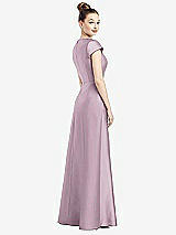 Rear View Thumbnail - Suede Rose Cap Sleeve V-Neck Satin Gown with Pockets