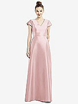 Front View Thumbnail - Ballet Pink Cap Sleeve V-Neck Satin Gown with Pockets
