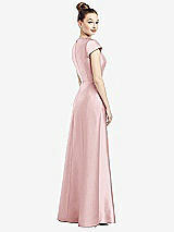 Rear View Thumbnail - Ballet Pink Cap Sleeve V-Neck Satin Gown with Pockets