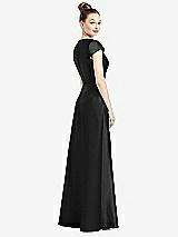 Rear View Thumbnail - Black Cap Sleeve V-Neck Satin Gown with Pockets