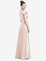 Rear View Thumbnail - Blush Cap Sleeve V-Neck Satin Gown with Pockets