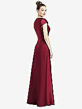 Rear View Thumbnail - Burgundy Cap Sleeve V-Neck Satin Gown with Pockets